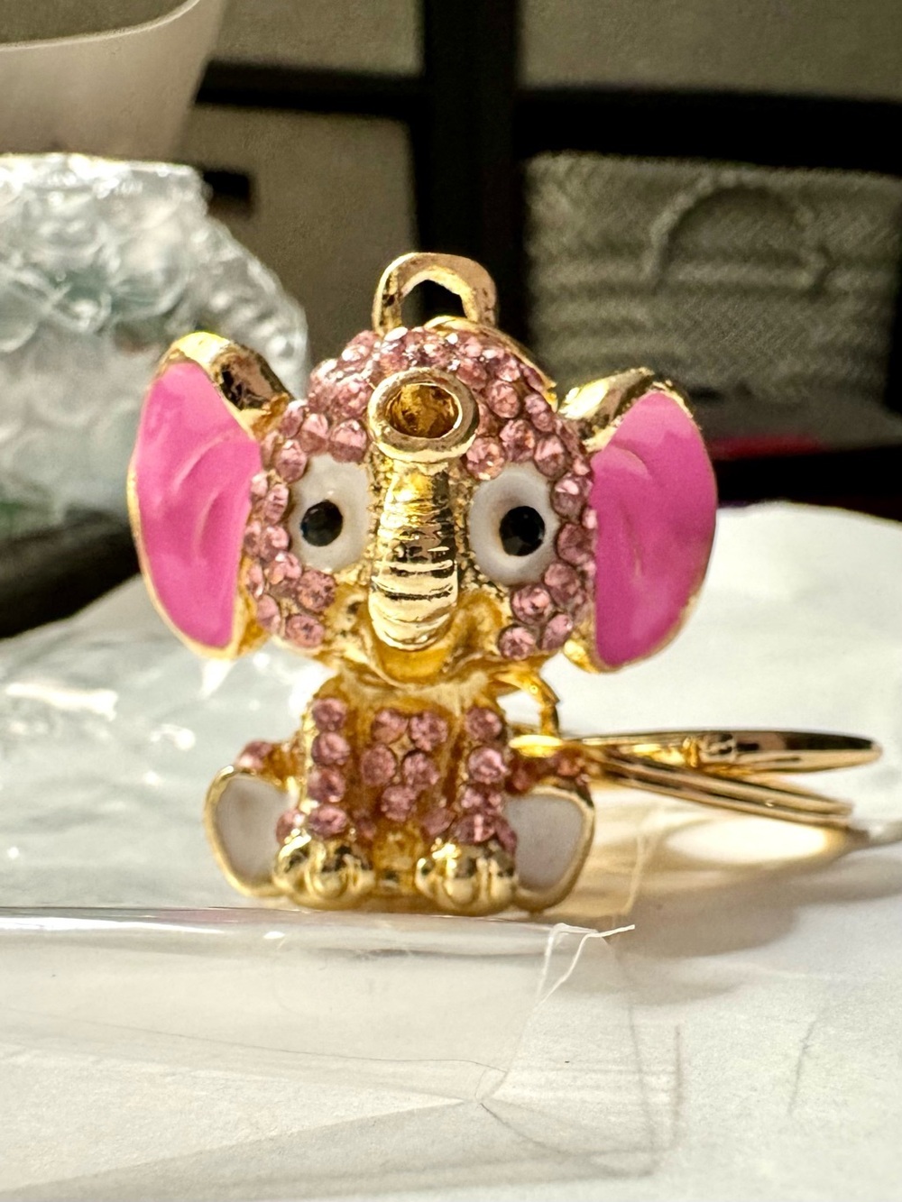 Unbranded Pink Crystal Elephant Keychain bag Charm gold-tone NEW